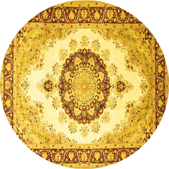 Ahgly Company Indoor Round Medallion Yellow Traditional Area Rugs, 7' Round