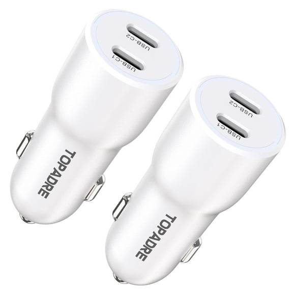 Topadre 2-Pack 40W USB-C Fast Car Charger, Dual-C Ports Compatible with iPhone, iPad, Samsung Series