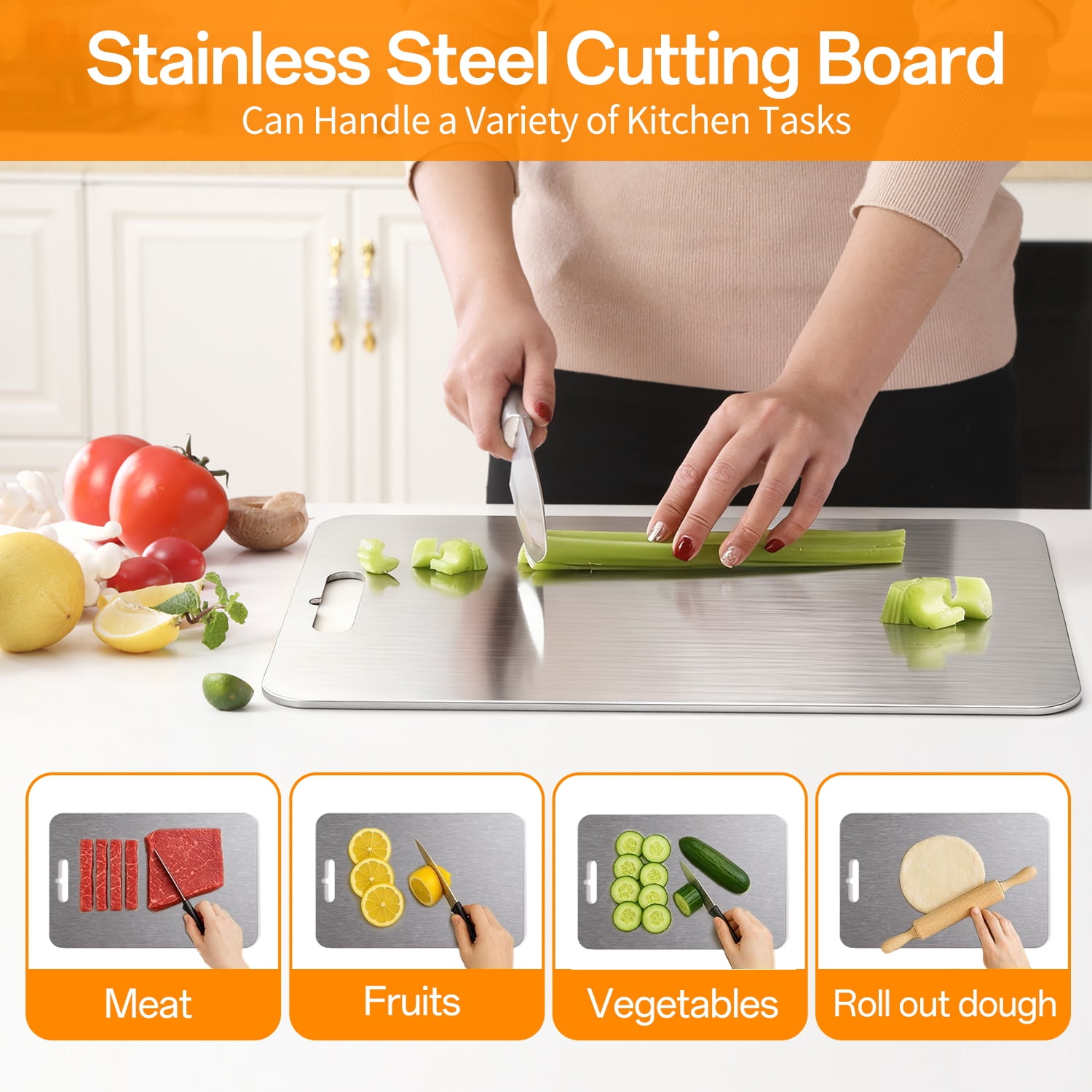 TINANA 3 PCS Stainless Steel Cutting Board for Kitchen (S+M+L), Durable, Hygienic and Dishwasher Safe
