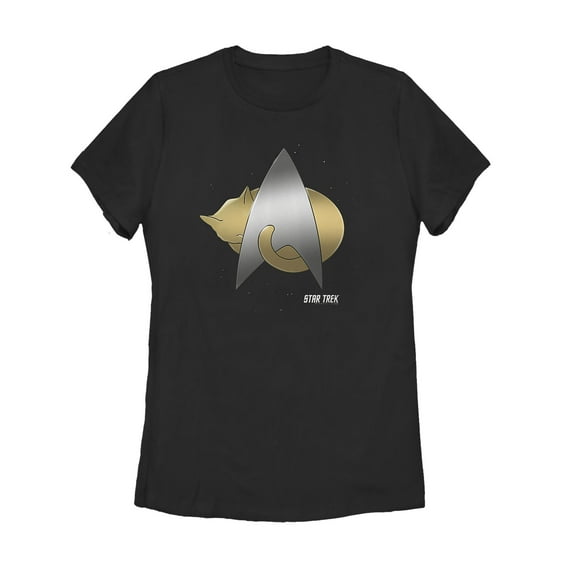 Women's Star Trek: The Next Generation Starfleet Cozy Cat Emblem Graphic Tee Black Medium