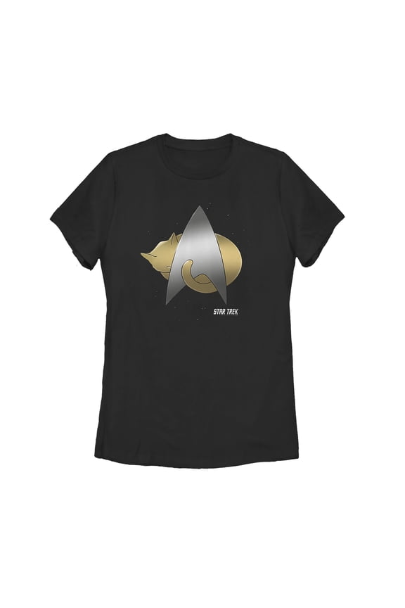 Women's Star Trek: The Next Generation Starfleet Cozy Cat Emblem Graphic Tee Black Medium