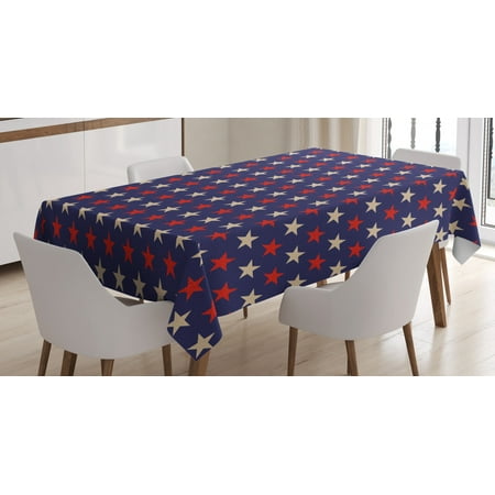 

USA Tablecloth Vintage Patriotic True Blue Home Country My Land Birthday Retro Artsy Pattern Rectangular Table Cover for Dining Room Kitchen 52 X 70 Inches Dark Blue Cream Red by Ambesonne