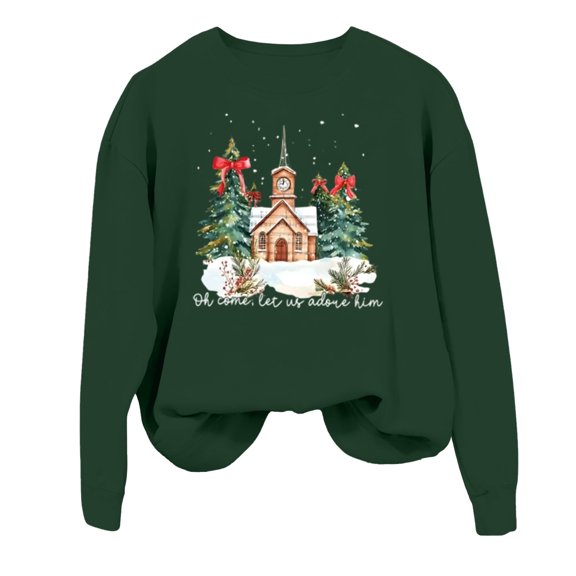 IWRICH Christian Christmas Sweatshirts Women Jesus Christmas Shirts Coquette Bow Xmas Holiday Long Sleeve Pullover Tops XL