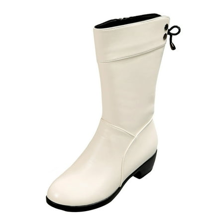 

LBECLEY Womens Snow Boots Size 7 1/2 Fashion Women Winter Square Heels Zipper Keep Warm Snow Boots Comfortable Mid Boots Shoes Winter Slip Women White 38