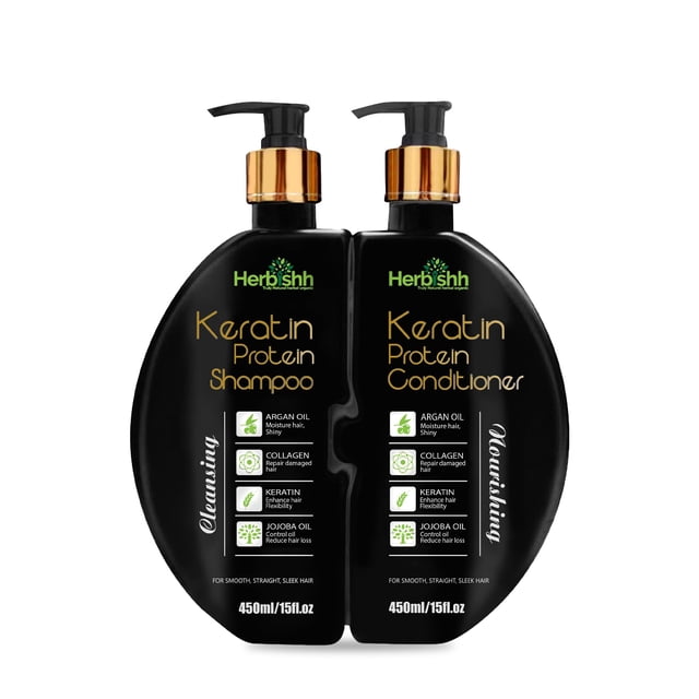 Shampoo y Acondicionador de Keratina Herbishh – Hidratante y Nutritivo para Cabello Seco y Dañado | Sin Sulfatos | Fórmula Vegetal con Aceite de Argán, Col&a