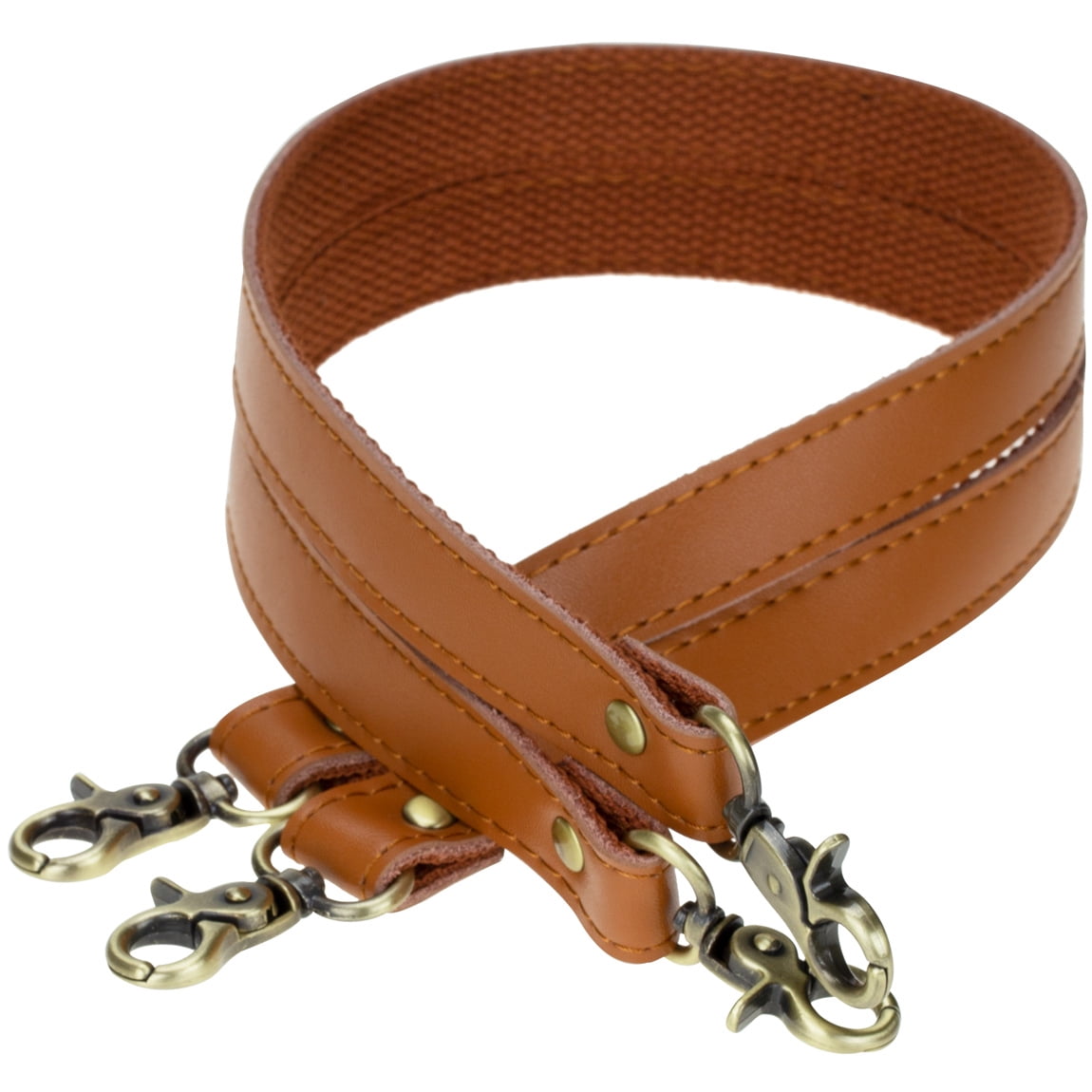 ALLZEDREAM Genuine Cowhide Leather Shoulder Strap 2-Pack with Canvas Backing & Antique Brass Clasps (23.6"x0.8")