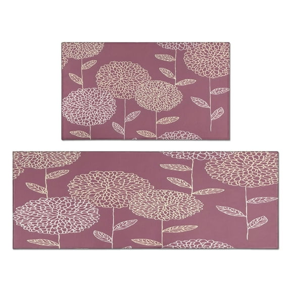 Kitchen Rugs and Mats Non Skid Washable Spring Dalia Flowers Kitchen Mat and Rug Set,Floor Cushion Absorbent Rug,Rubber Backed Area Rugs for Kitchen Laundry