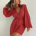 thumbnail image 2 of HXWCHs Flare Leg Jumpsuits for Women, Elegant Sequin Belted Sleeve Jumpsuit Romper for Women Summer Plus Size Comfortable Party Wear S Red, 2 of 5