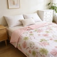 thumbnail image 6 of Tuvgenk Twin Quilts Pink Polyester Floral Blanket Summer Lightweight Cooling Travel Machine Washable Cover Blanket for Beds, 6 of 6