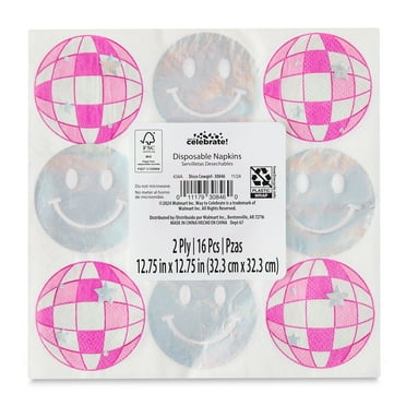 6.5" x 6.5" Disposable Silver/Pink Disco Ball Paper Napkins, 16 Count, by Way To Celebrate