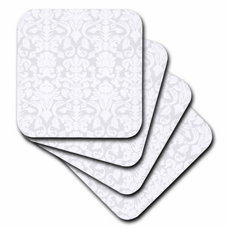 

3dRose Grey Silver and white French Floral Fancy Damask Pattern - Classic Classy Elegant and Stylish Gray Soft Coasters set of 8