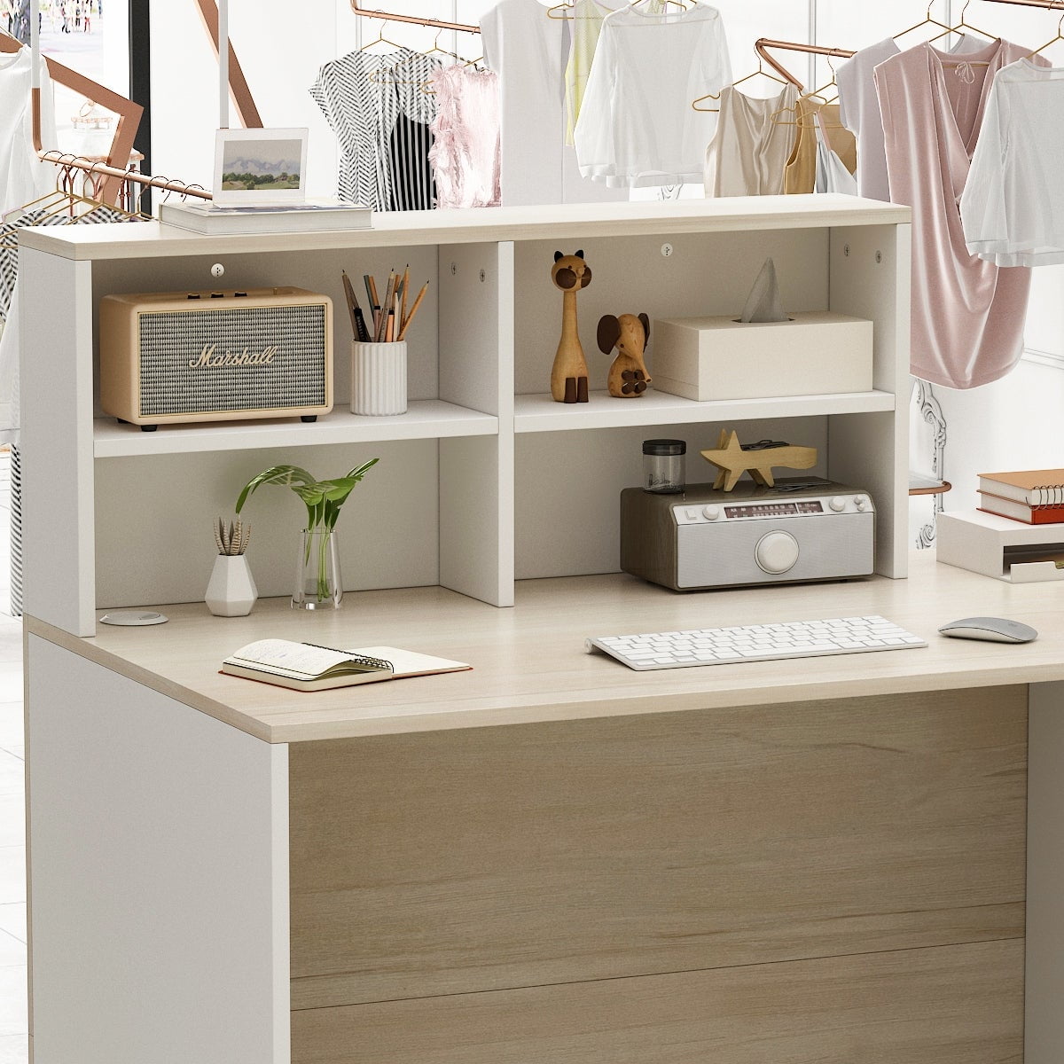 Reception Desk Wood Front Counter Table w Lockable Storage by