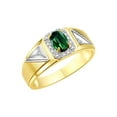 thumbnail image 4 of RYLOS Men's Rings 14K Yellow Gold Classic 7X5MM Oval Gemstone & Diamond Ring Green Sapphire September Birthstone Rings For Men Size 10, 4 of 7