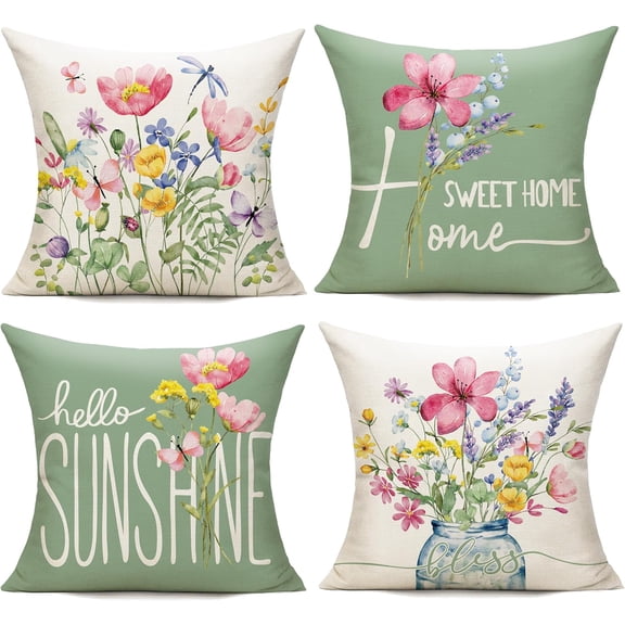 Spring Outdoor Throw Pillow Covers 20x20 Set of 2 Garden Flowers Farmhouse Patio Decorative Cushion Covers Home Decor Couch for Sofa Bedroom Livingroom