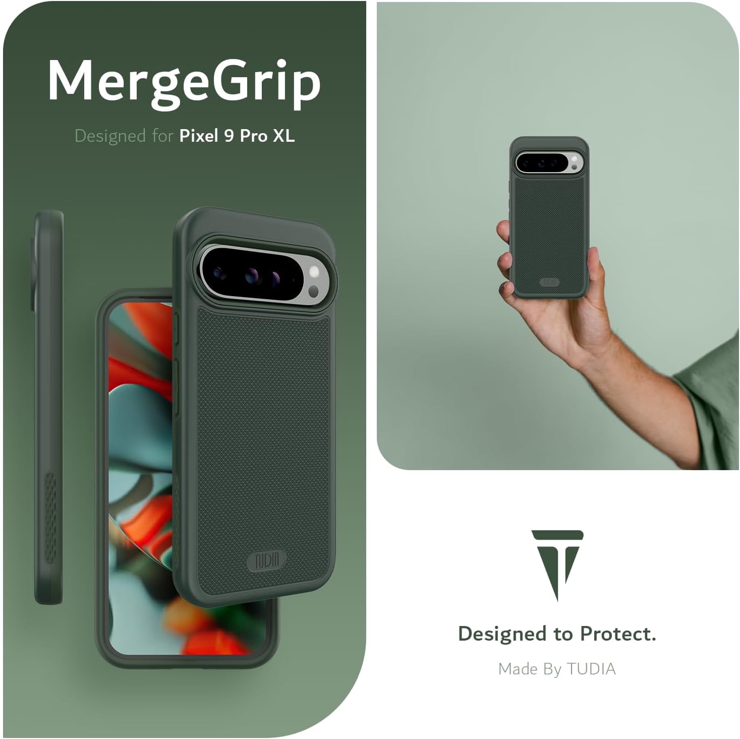 TUDIA MergeGrip Google Pixel 9 Pro XL Case MagSafe Compatible Heavy Duty - Pine Green
