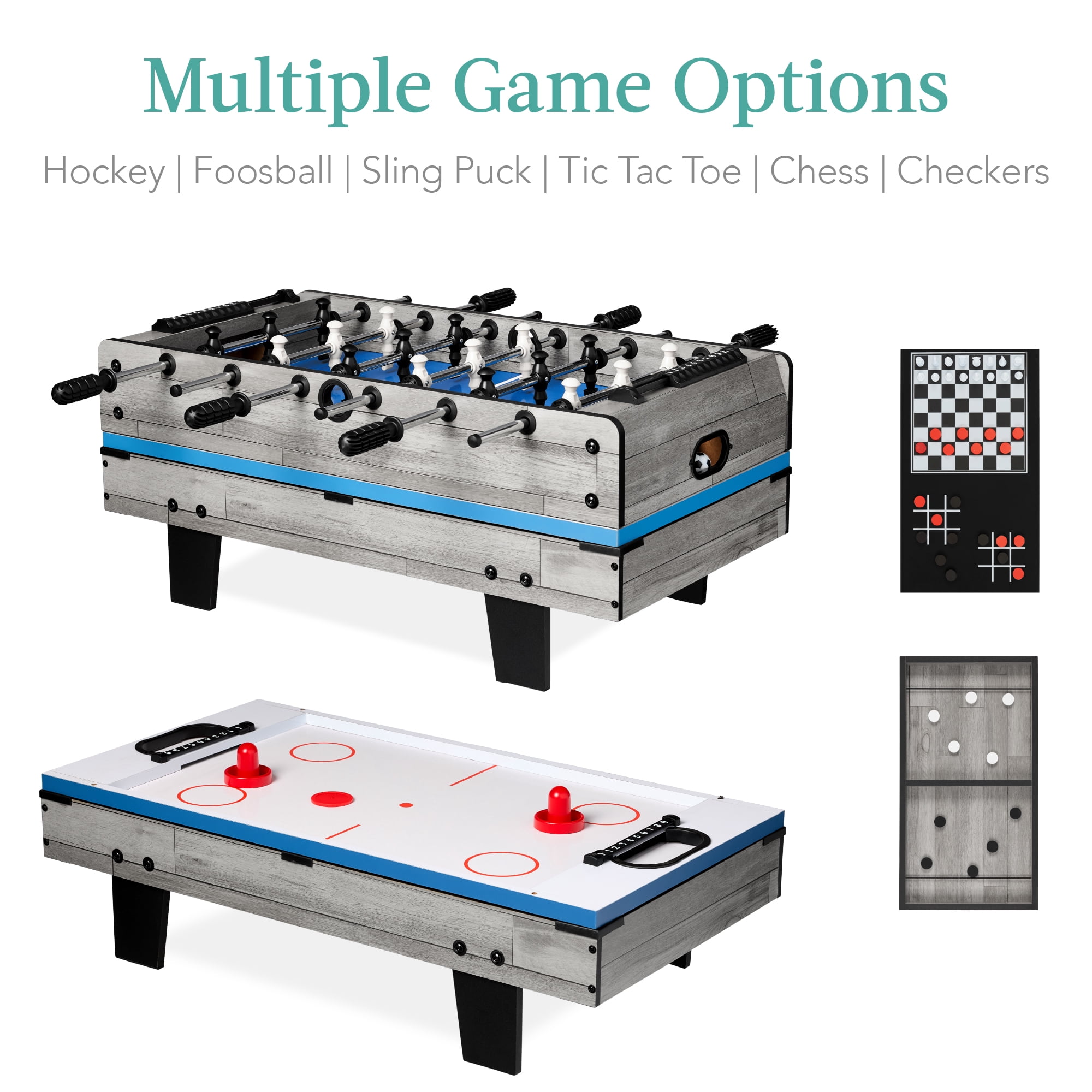 Best Choice Products 11-in-1 Kids Combo Game Set w/ Ping Pong, Foosball, Air Hockey, 5 Accessory Bags - Gray