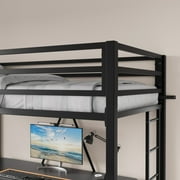 SHA CERLIN Black Twin Size Metal Loft Bed with Removable Ladder & Safety Guard