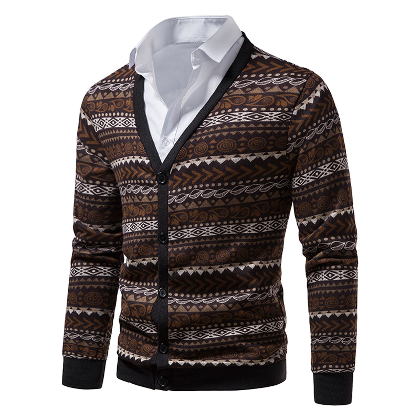 lystmrge Cowl Neck Horn Button Single Breasted Cardigan Mens Man