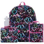 Club Libby Lu Heart Girls Backpack with Lunch Box and Water Bottle 6 Piece Set 16 inch Black