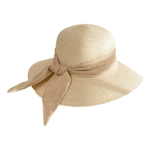 Fgnfyis Stylish Summer Women's Wide Brim Sun Beach Hat With Decorative Bow For Outdoor Activities White One Size
