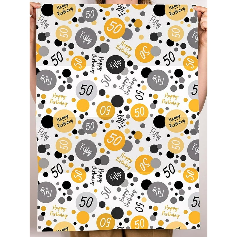 Central 23 Birthday Wrapping Paper for Men and Women - 50th Birthday - 6 Sheets of Gift Wrap - Dot - Age 50 Fifty - for Mom or Dad - Comes with Fun
