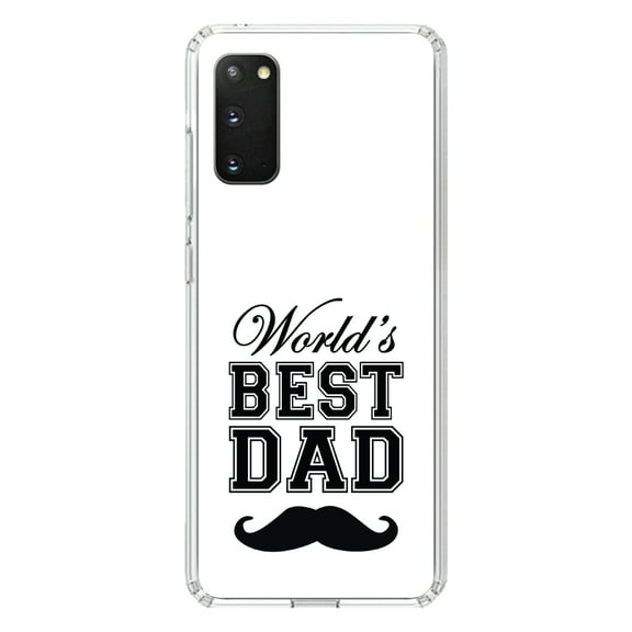 DistinctInk Clear Shockproof Hybrid Case for Galaxy S20 PLUS / 5G (6.7" Screen) - TPU Bumper, Acrylic Back, Tempered Glass Screen Protector - Black World's Best Dad Moustache - Happy Father's Day