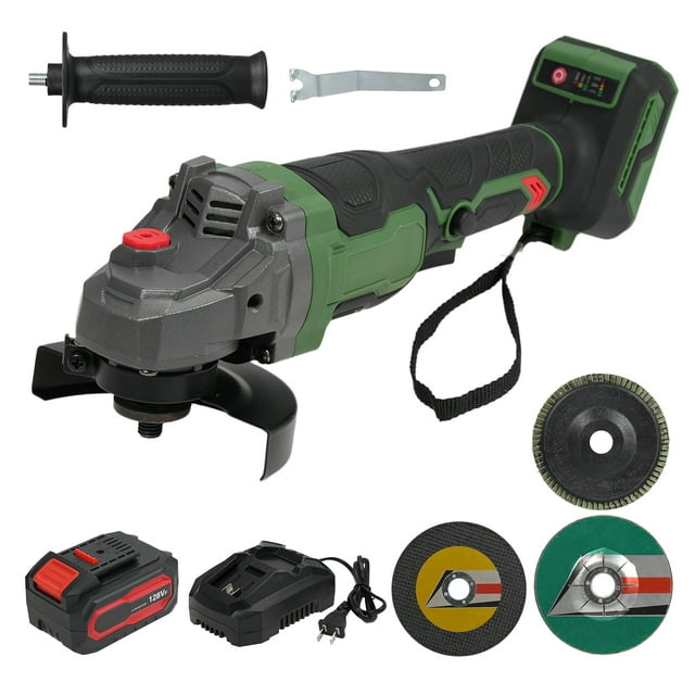 Lepmerk Meuleuse d'Angle Sans Fil Sans Balais 20V avec Roue de 100mm, 3 Vitesses Réglables (2600/8500/10000 Tr/min), Batterie 4.0Ah, Comprend des Roues de Meulage et de Coupe, Noir et Vert, Options de Prise US/EU/UK, Modèle