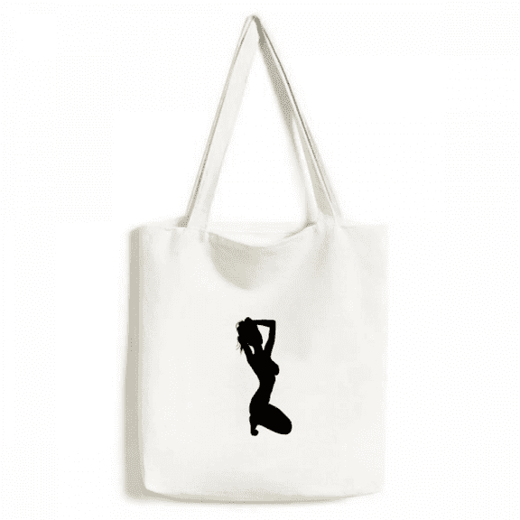 Hot Woman Squats Outline Tote Canvas Bag Shopping Satchel Casual Handbag