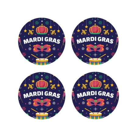 

Matuu Happy Mardi Gras for Cup Coasters Set of 4 Leather Coasters Desk Coasters for Office Measures 4” x 4”-Round Shape