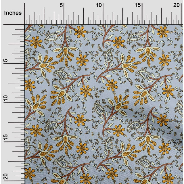 oneOone Cotton Silk Fabric Leaves & Floral Block Decor Fabric Printed BTY 42 Inch Wide