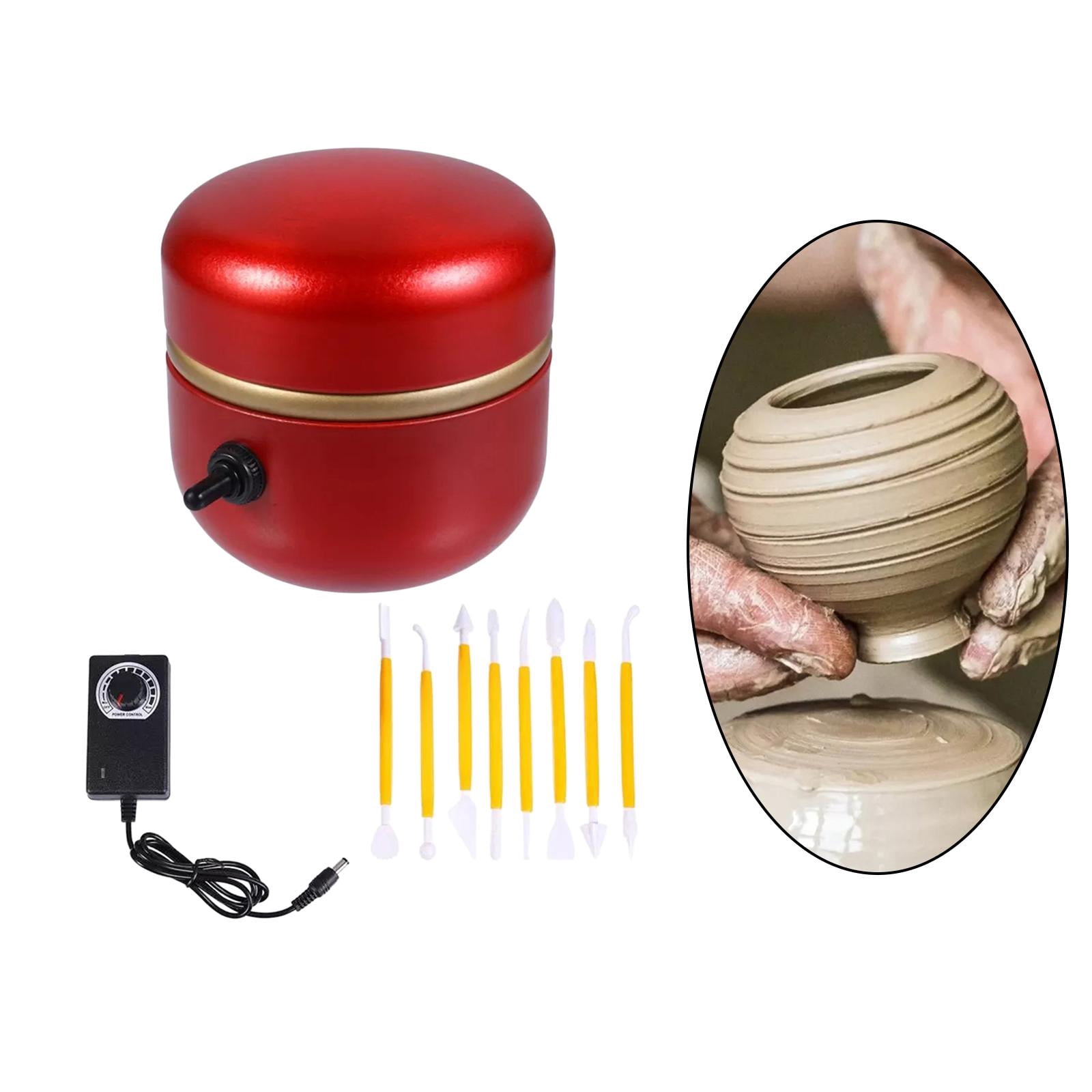 GUOOL Mini Pottery Wheel Electric Pottery Small Pottery Forming Table Top Rotating Turntable Clay Tool Tiny Pottery Wheels Accessories Red