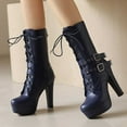 thumbnail image 5 of Mostsola Gothic Boots for Women Platform Heels Fashion Lace up Buckle Strap Mid Calf Boots, 5 of 9