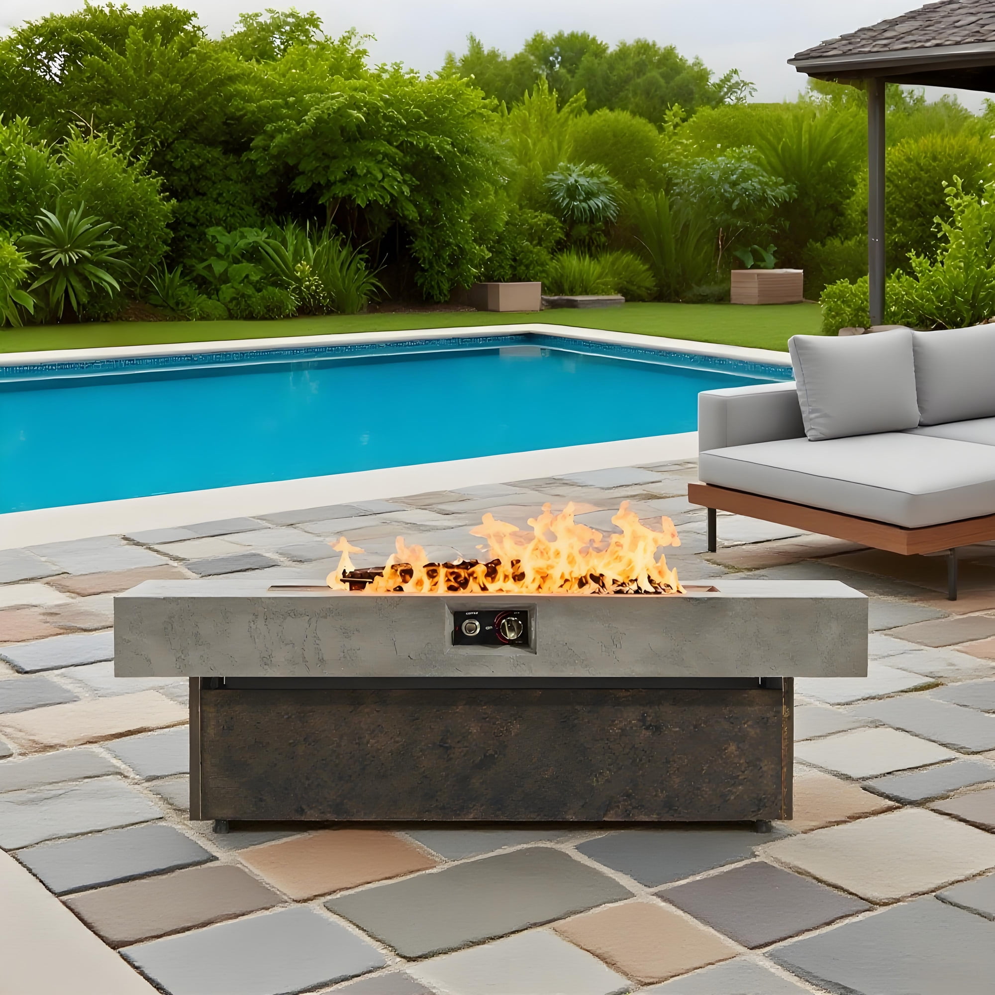 E-Western Tabletop Propane Fire Pit 55x23 in Outdoor Firepit Table 50000 BTU Patio Balcony Three Height Options
