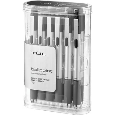 TUL BP3 Ballpoint, Retractable, Fine Point, 0.8 mm, Silver Barrel, Black Ink, Pack Of 12