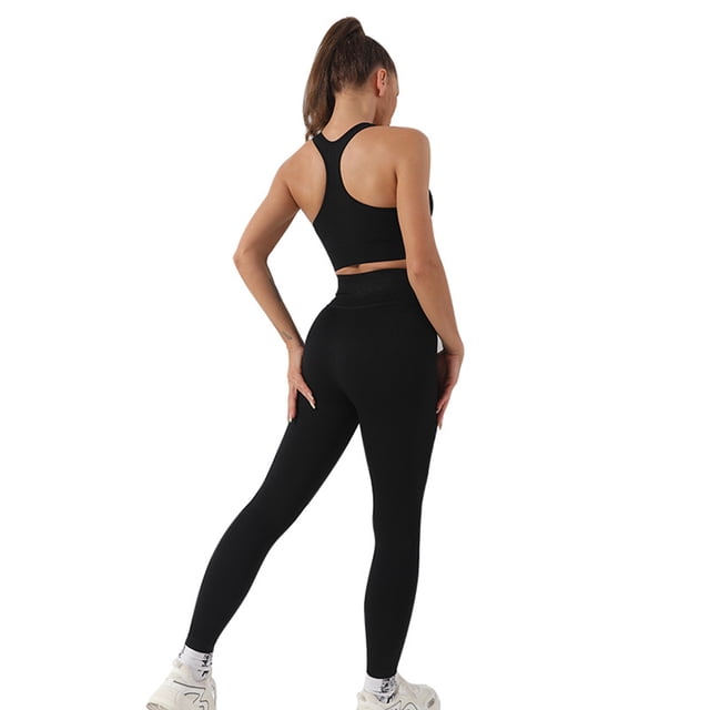 Conjunto De Yoga 2 piezas de ropa deportiva para mujer, ropa deportiva sin costuras, artículos deportivos (negro S) Likrtyny Para Estrenar