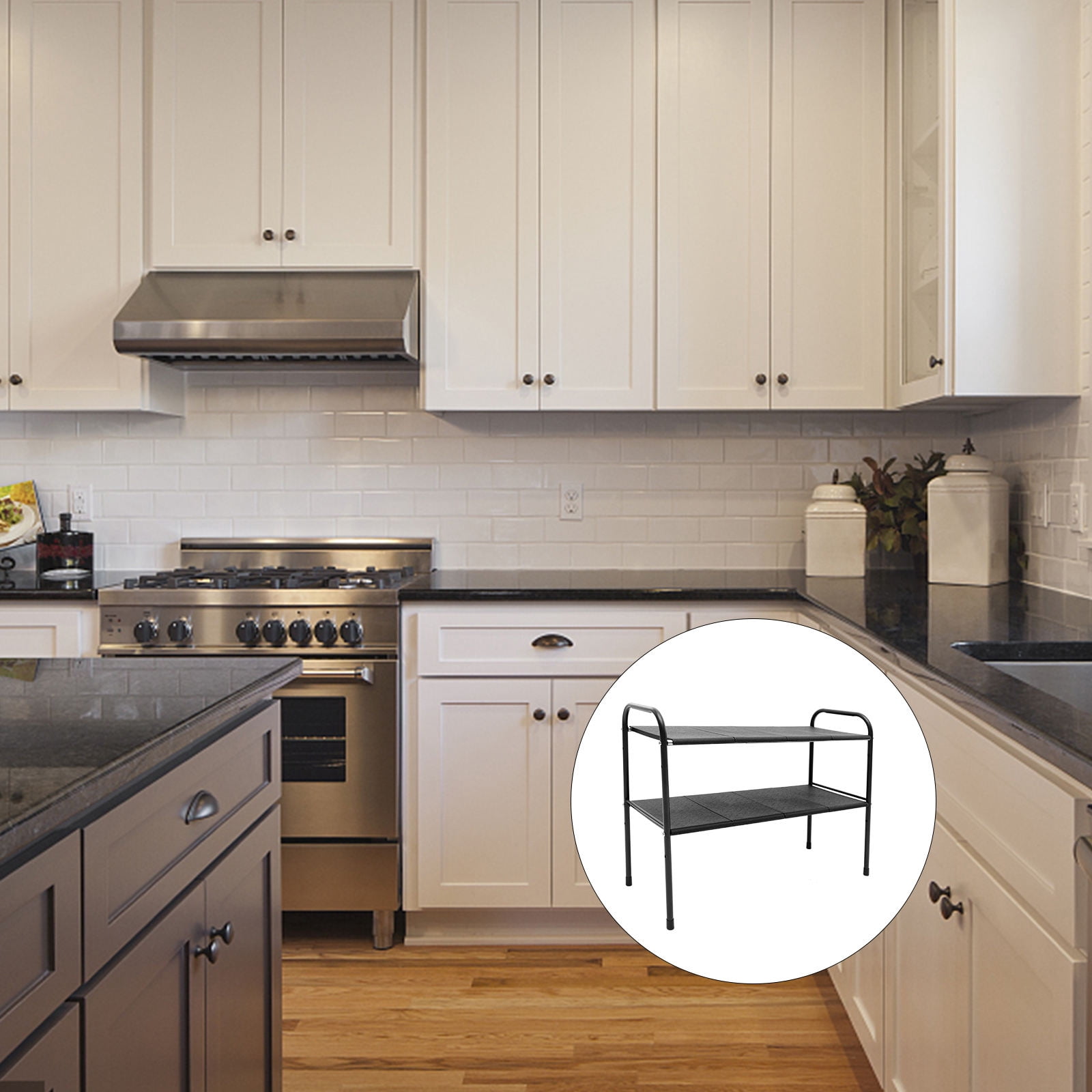 LOLIPPYY 1Set Kitchen Under Sink Cabinet Organizer Black Stainless Steel Telescopic Double Layer Rack