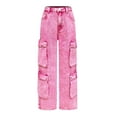 thumbnail image 6 of KAUOD Girls Cargo Jeans Baggy Wide Leg Multi Pockets Denim Pants Kids Plain Cute Straight High Waist Retro Denim Trousers, 6 of 9