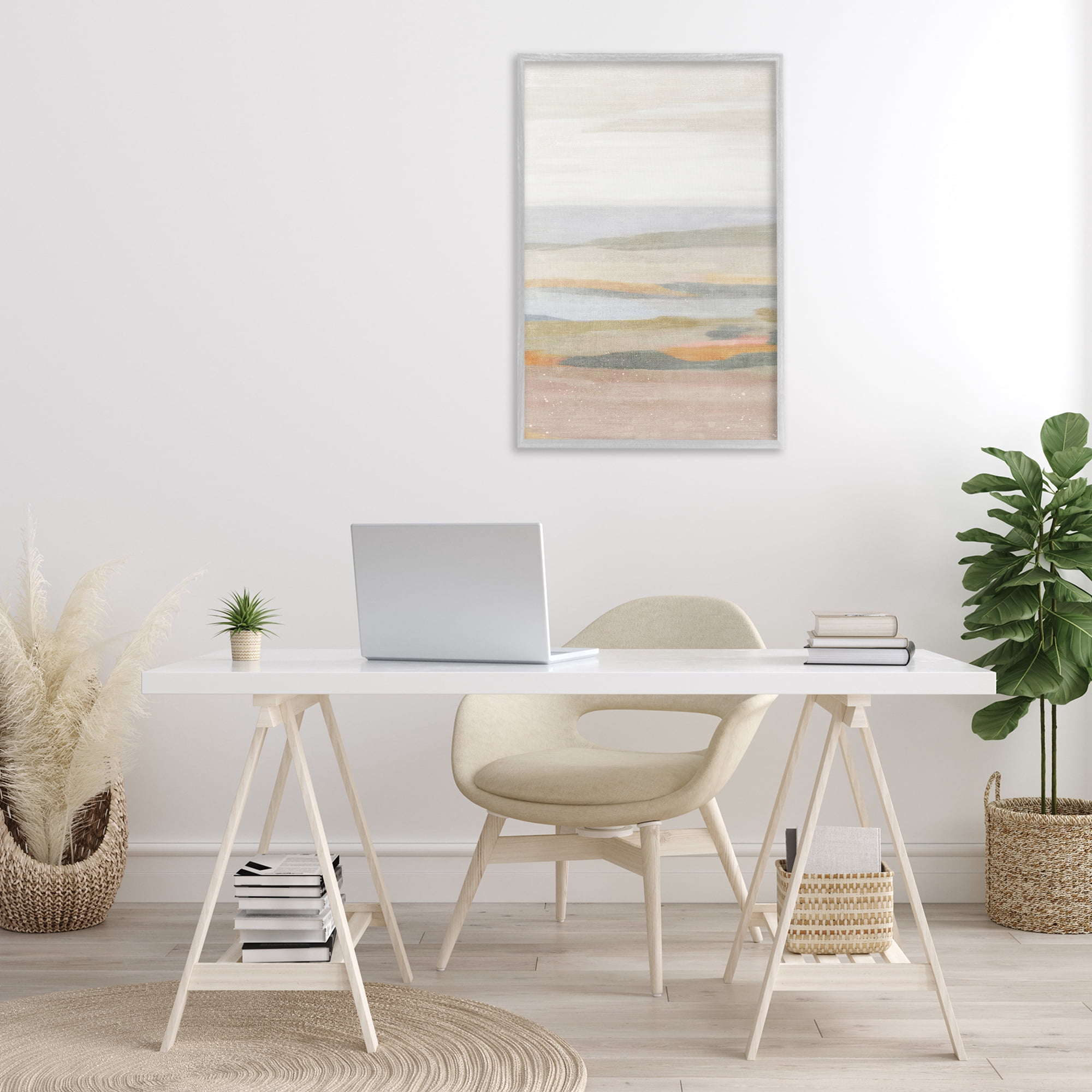 Stupell Industries Calming Neutral Beach Coastal Painting Gray Framed Art Print Wall Art, 20 x 30