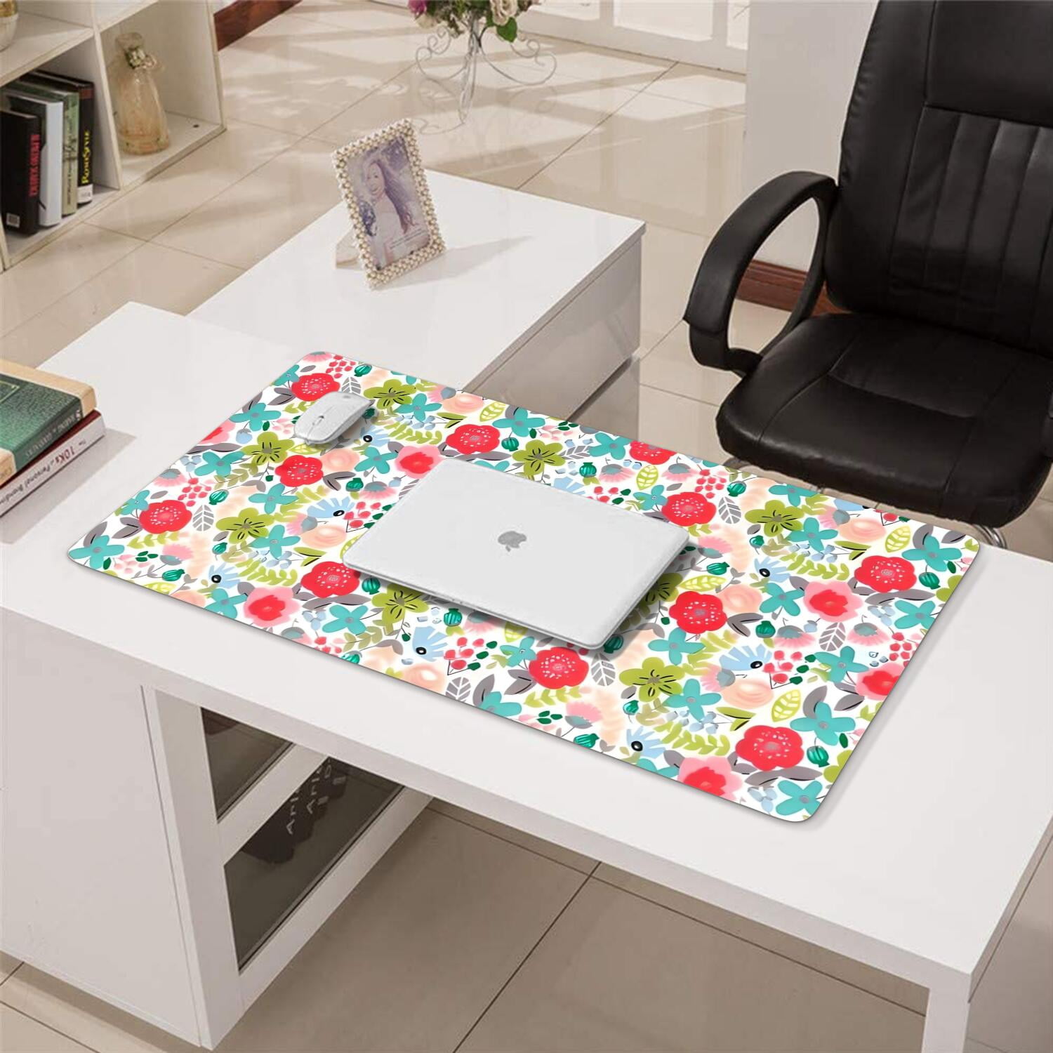 Long Mouse Pads for Desk,Pioneer Flower Floral Print Pattern Desk Mats on Top Of Desks, Desk Mouse Pad Extra Large with 3mm Non-Slip Base and Stitched Edge for Gaming,Office,Work,Home 31.5"x15.7"