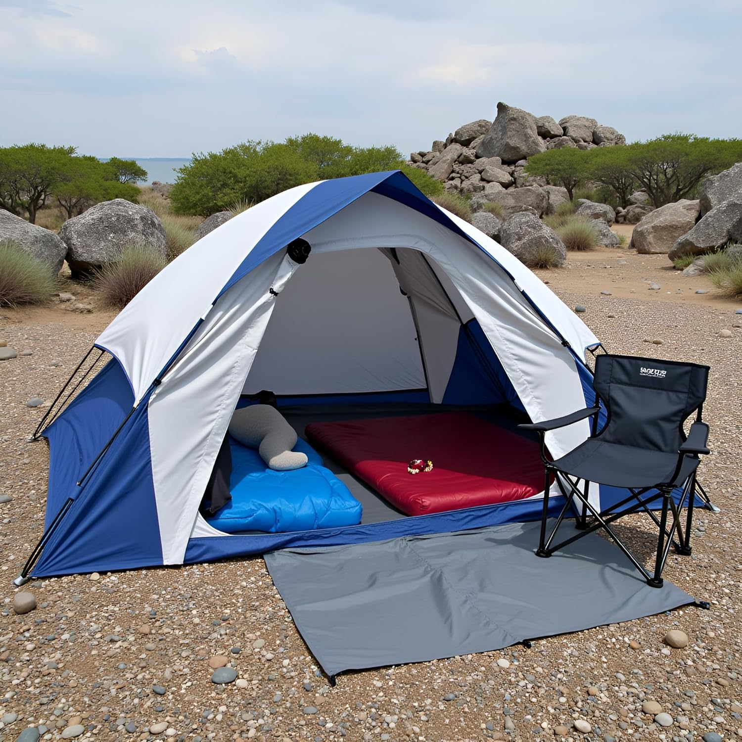 XL Tent 6 Person Dome Camping Tent, Double Layer Waterproof, Removable Rain Fly, for Outdoor Hiking, Fishing (6 People Blue)
