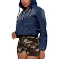 thumbnail image 3 of Women'S Half Zip Denim Hoodie Pullover Jackets Jean Tops XXXL, 3 of 6