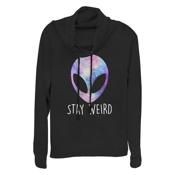 Junior's Lost Gods Stay Weird Galaxy Alien  Cowl Neck Sweatshirt