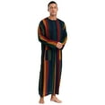thumbnail image 3 of Mufeng Men's Thobe Muslim Loose Fit Stripe Robe Islamic Robe Multicolor Arabic Thobe with Pocket Red Green L, 3 of 6