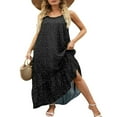 thumbnail image 1 of Women Summer Sleeveless Dress Floral Patterns Ruffled Neckline High-low Hem Cute Dress, 1 of 5