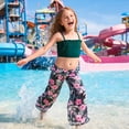 thumbnail image 3 of NIPAXO Girls Swimsuit 3-Piece Tropical Floral Bikini Set with Mesh Cover Up Pants Swimwear for Girls, Hot Dark Green, Sizes 9-10 Years Old, 3 of 9