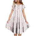 thumbnail image 2 of Zpanxa Robes d'Été pour Filles Manches Courtes Volantées Col Rond Imprimé Floral Taille Poche Robe Superposée Polyester Spandex Multicolore 6-7 Ans, 2 of 6