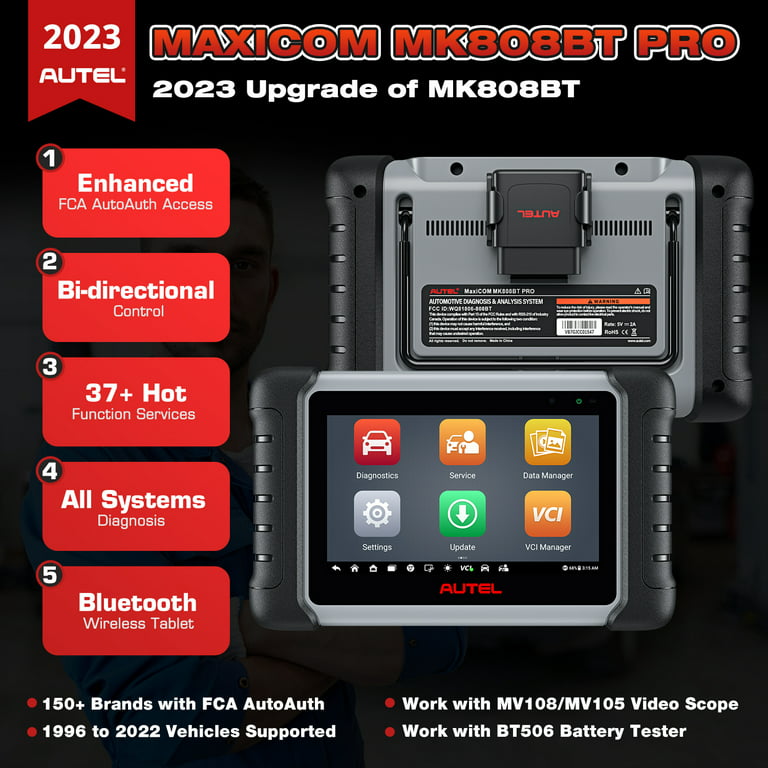 2023 Autel MaxiCOM MK808BT Pro Car Diagnostic Tool OBD2 Scanner  Bi-directional