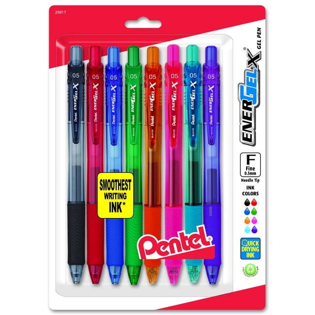Bolígrafo retráctil Pentel EnerGel-X de gel líquido 0.5 mm, paquete de 8