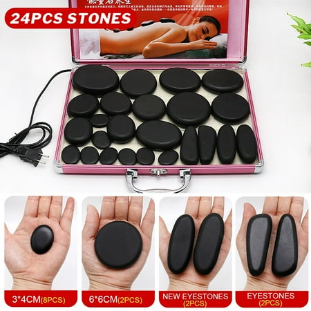Massage Rocks - 24Pcs Hot Spa Rock Basalt Stone Beauty Stones Massage Lava Natural Heating Stone Black