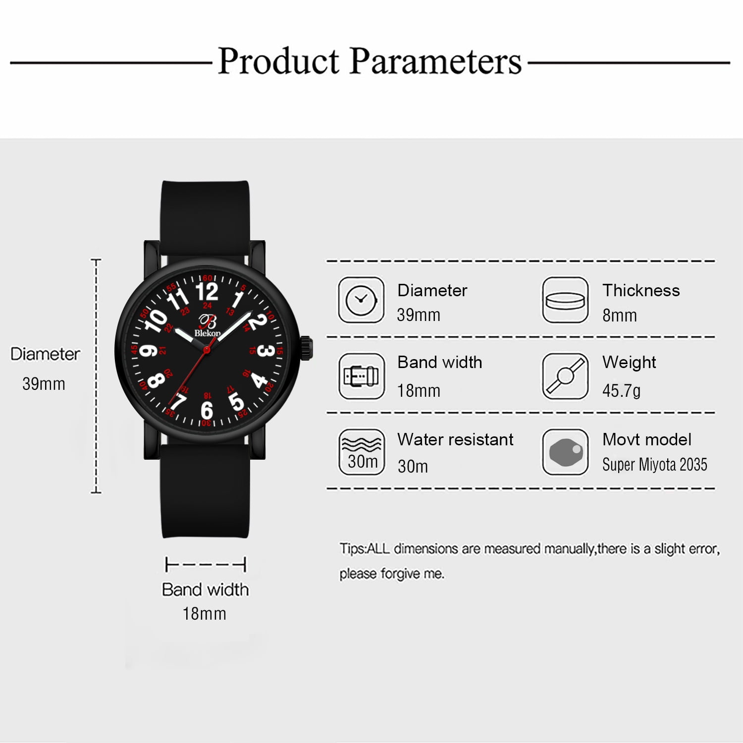 Blekon Original Women’s Medical Watch for Students – Black Silicone Band, Water Resistant